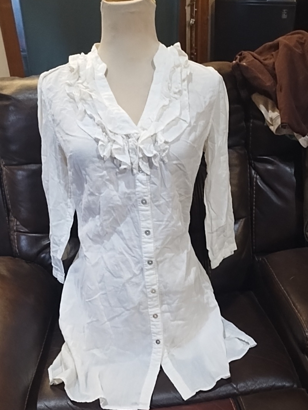 Forever 21 White Ruffled Button-Down Dress